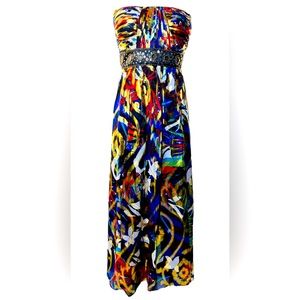 Oleg Cassini Boho Metallic Multi-color / Beaded Silk Dress